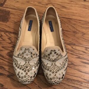 ALBERTO GUARDIANI AG Women Flats Suede Beige shoes 38 Studs Crystal Jewels